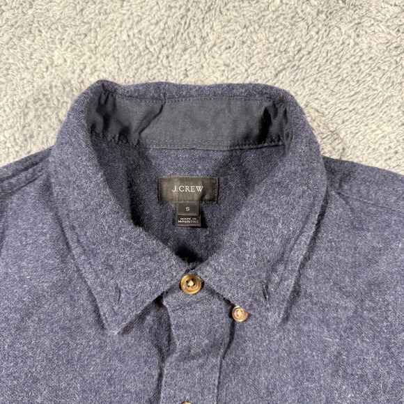 J Crew Blue Wool Elbow Patch Button Shirt Suede Mens Size Small - Picture 3 of 7